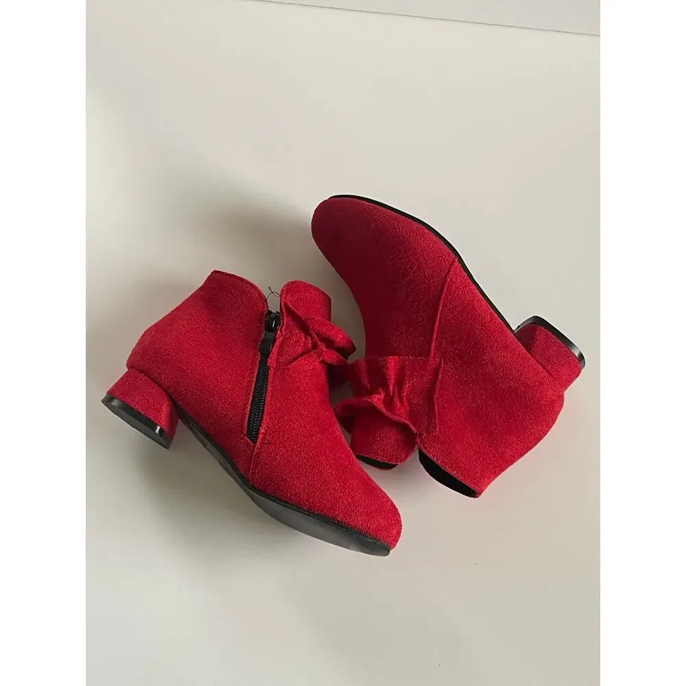 Red princess casual shoes, winter warm cotton short boots size 2.5